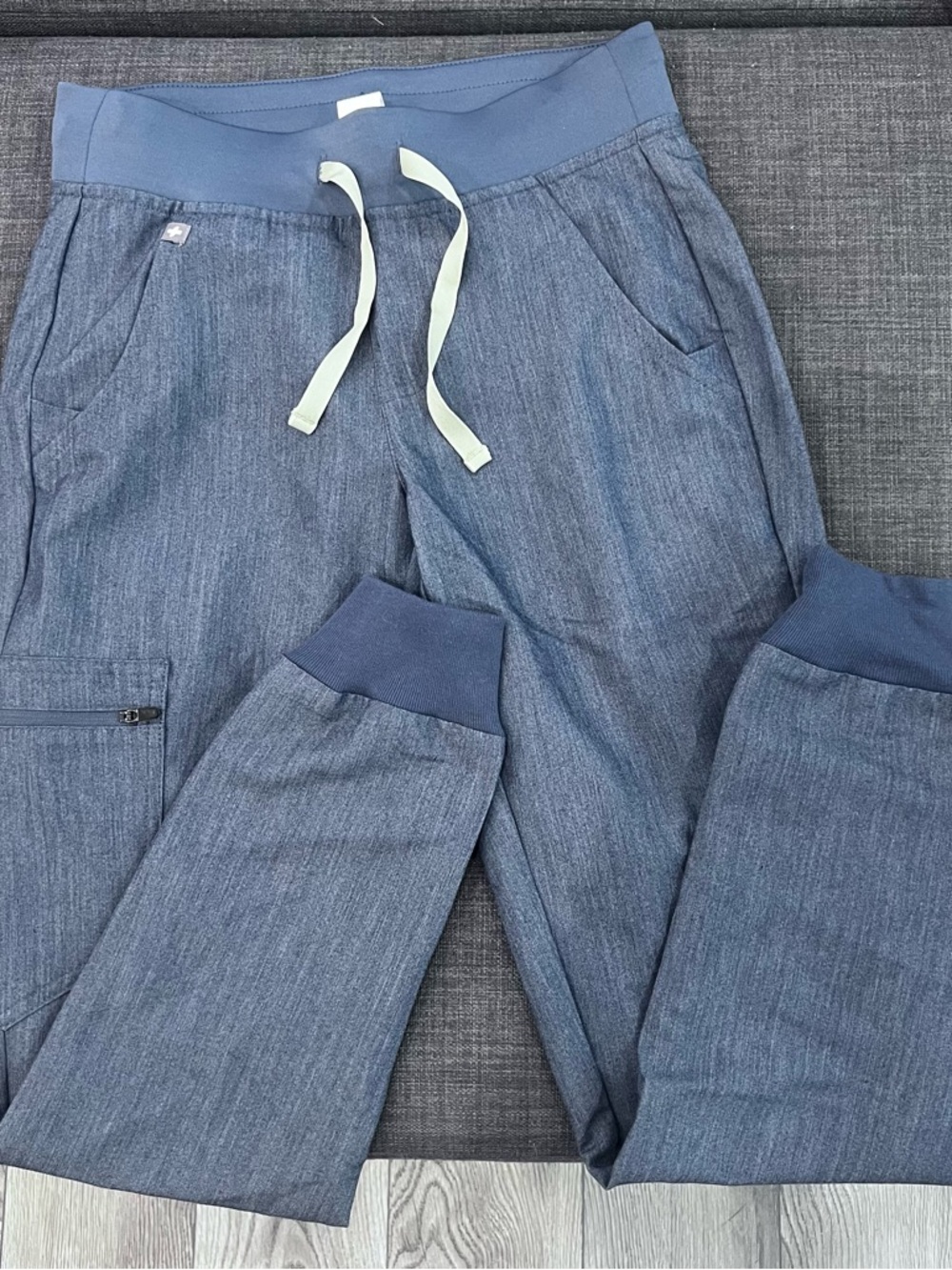 FIGS Gray Technical Jogger Pants with Cream Drawstring